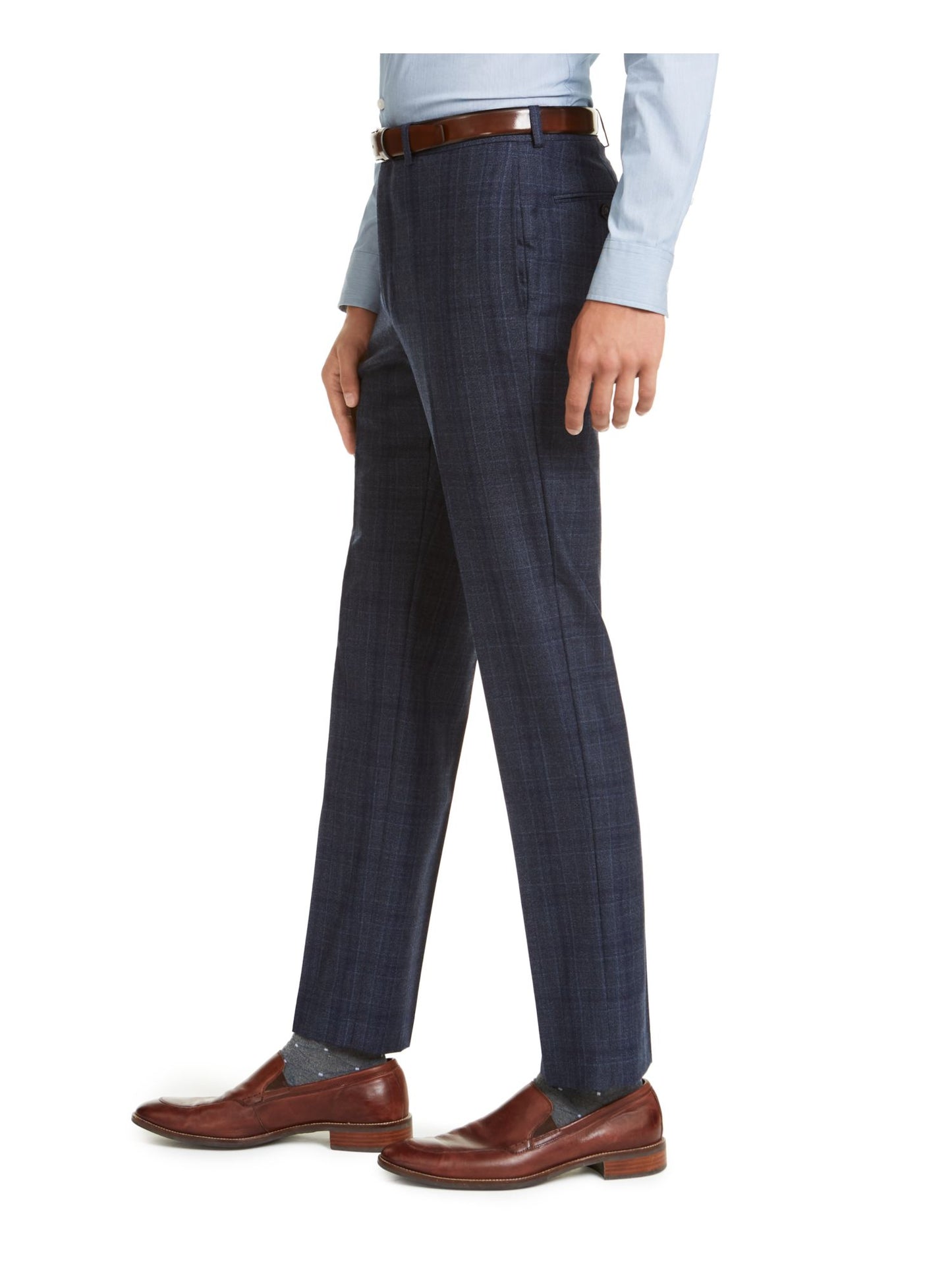 Calvin Klein Men's Windowpane Plaid Work Pants Blue Size 36X32