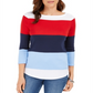 Charter Club Women's Colorblocked Boat Neck Top Red Size X-Large