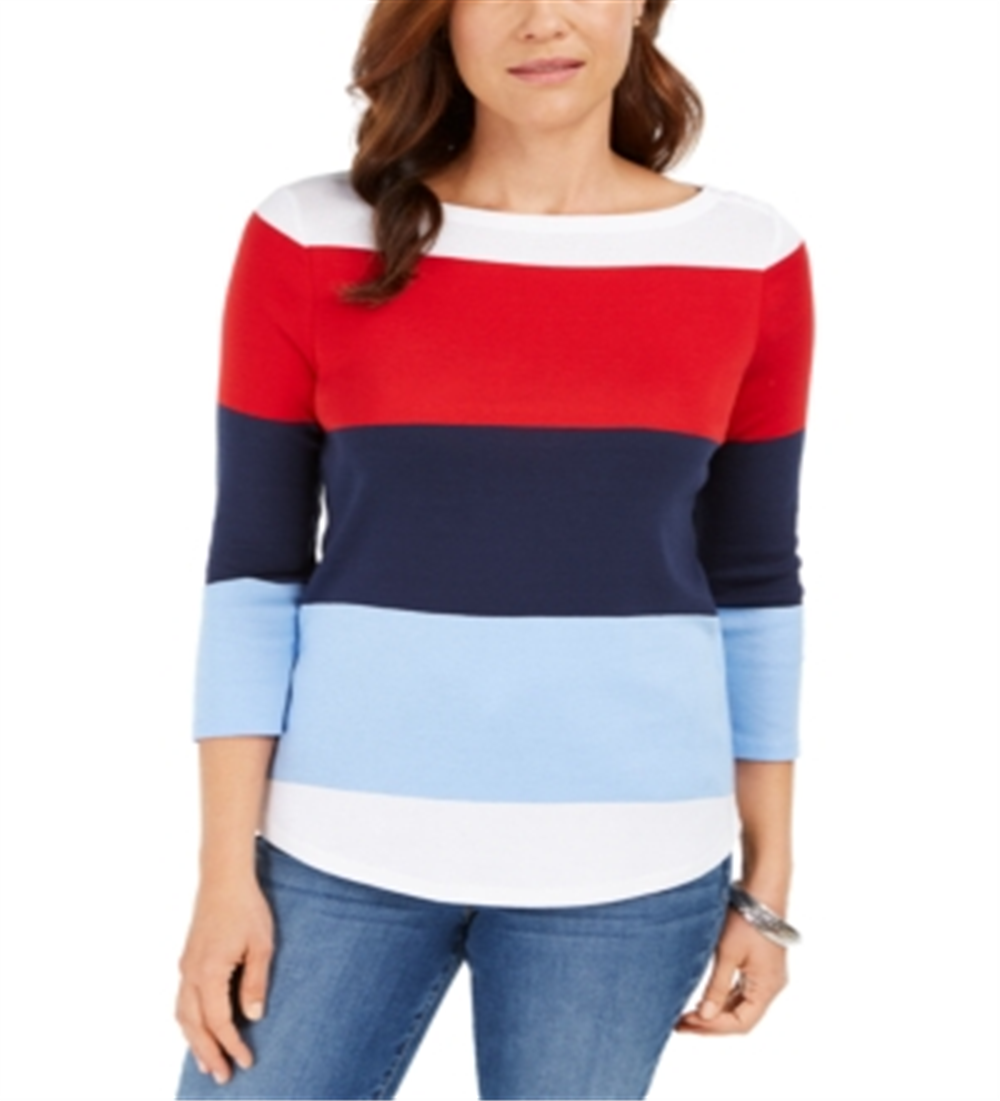 Charter Club Women's Colorblocked Boat Neck Top Red Size X-Large