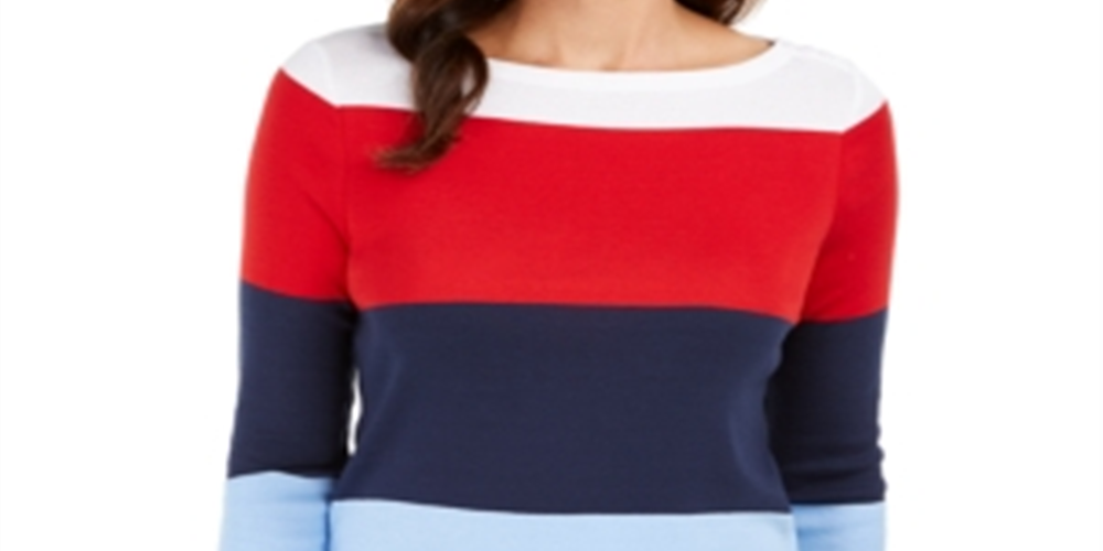 Charter Club Women's Colorblocked Boat Neck Top Red Size X-Large