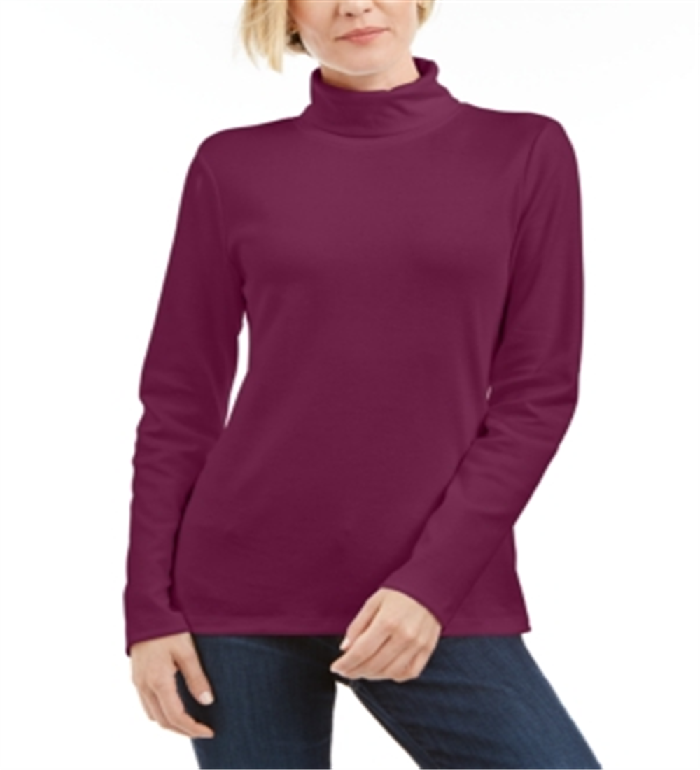 Karen Scott Women's Petite Cotton Turtleneck Top Purple Size Petite S