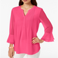 Charter Club Women's Double Ruffle Solid Pintuck Top Pink Size Medium