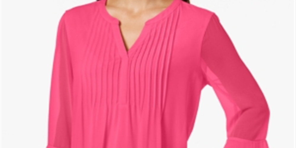Charter Club Women's Double Ruffle Solid Pintuck Top Pink Size Medium