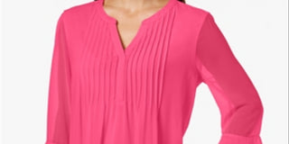 Charter Club Women's Double Ruffle Solid Pintuck Top Pink Size Medium
