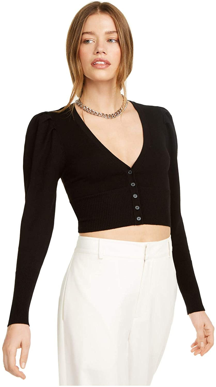 Danielle Bernstein Women's Puff Sleeve Cardigan Black Size X-Small