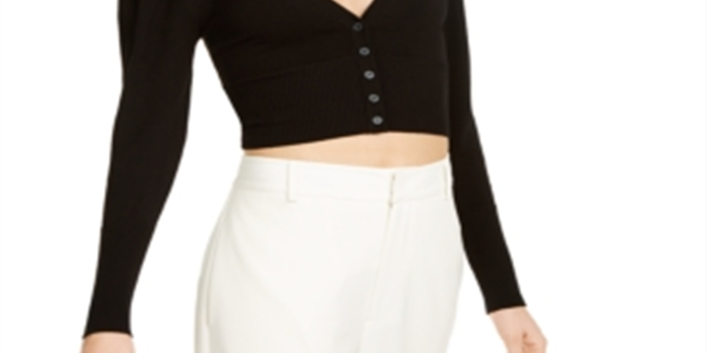 Danielle Bernstein Women's Puff Sleeve Cardigan Black Size X-Small
