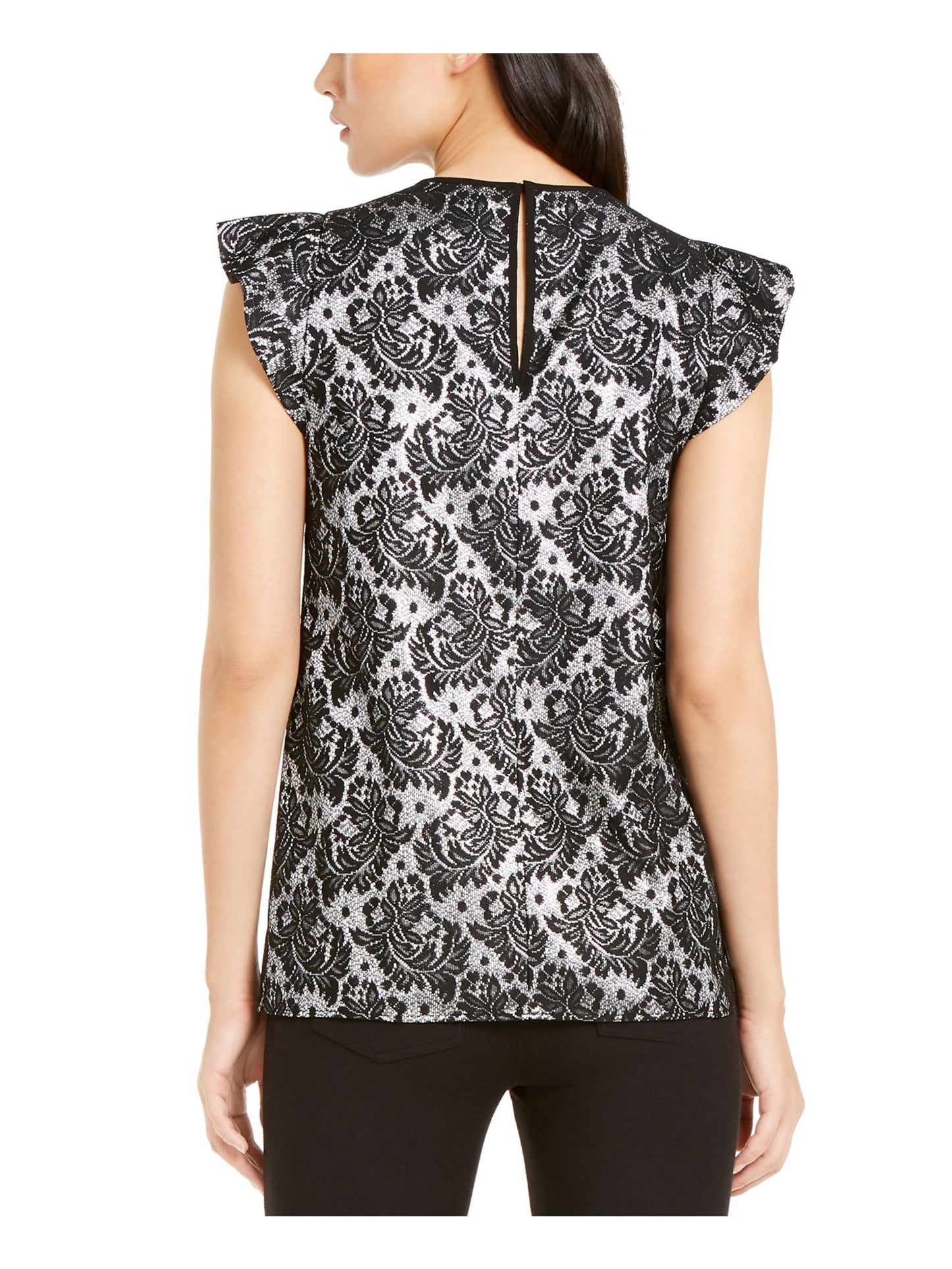 Michael Kors Women's Floral Cap Sleeve Crew Neck T-Shirt Black Size XX-Large