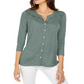 Style & Co Women's Eyelet Button-Front Top Green Size 2XL