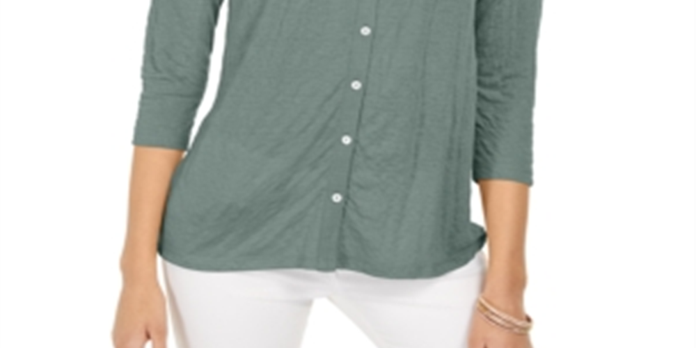 Style & Co Women's Eyelet Button-Front Top Green Size 2XL