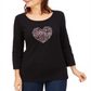 Karen Scott Women's Cotton Heart Embellished Top Black Size Petite S