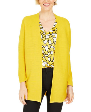 Kasper Women's Ribbed Button Trim Cardigan Yellow Size Small