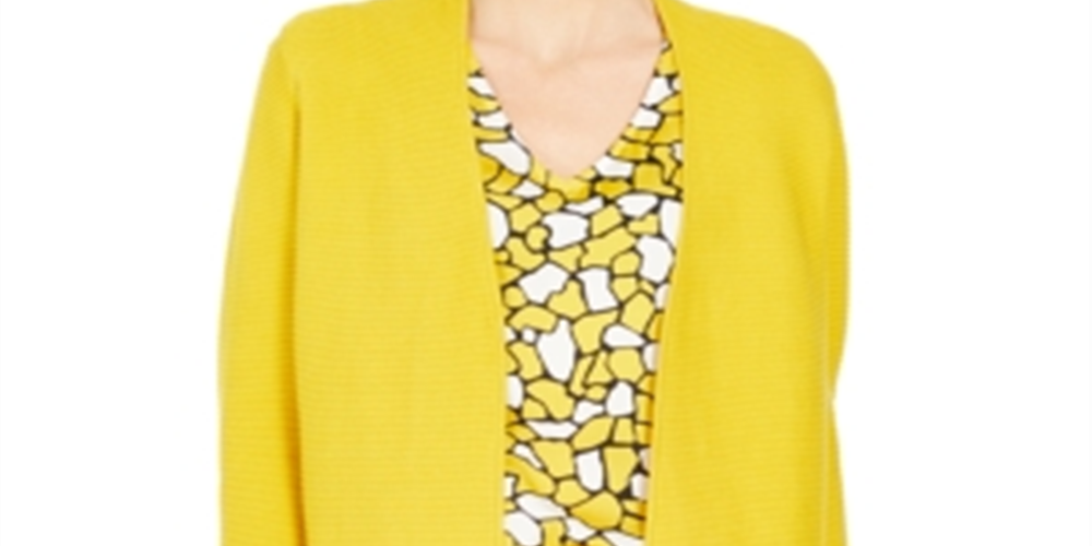 Kasper Women's Ribbed Button Trim Cardigan Yellow Size Small
