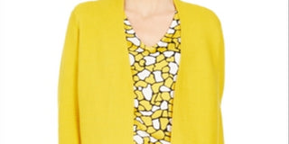 Kasper Women's Ribbed Button Trim Cardigan Yellow Size Small