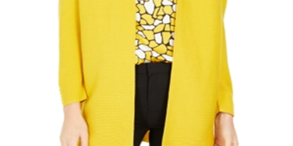 Kasper Women's Ribbed Button Trim Cardigan Yellow Size Small
