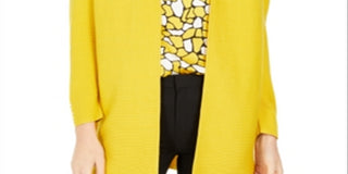 Kasper Women's Ribbed Button Trim Cardigan Yellow Size Small