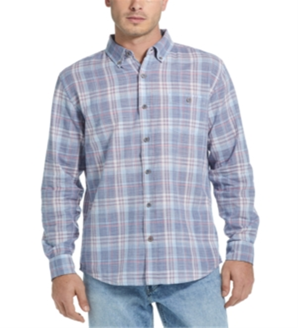 Weatherproof Vintage Men's Regular Fit End on End Plaid Shirt Blue Size XXX-Large