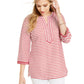 Charter Club Women's Embroidered Striped Linen Blend Tunic Red Size Large
