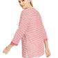 Charter Club Women's Embroidered Striped Linen Blend Tunic Red Size Large