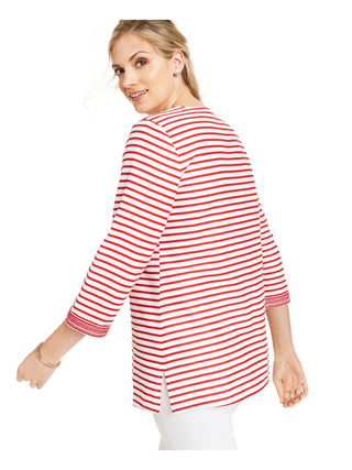 Charter Club Women's Embroidered Striped Linen Blend Tunic Red Size Large