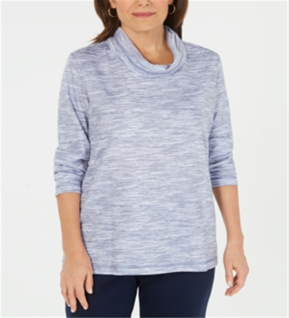 Karen Scott Women's  Petite Funnel-Neck Space-Dyed Top Blue Size Petite M