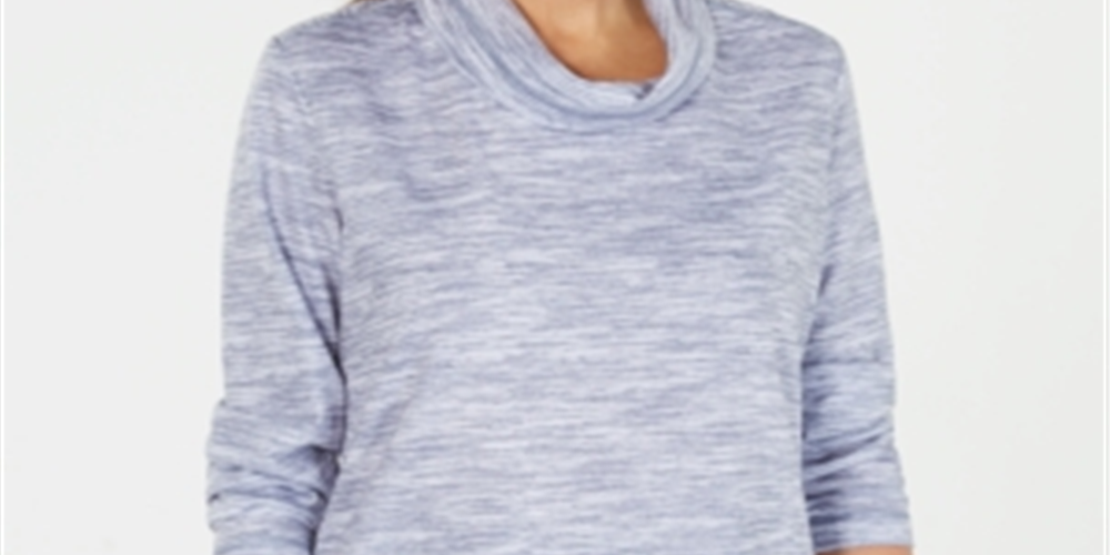Karen Scott Women's  Petite Funnel-Neck Space-Dyed Top Blue Size Petite M