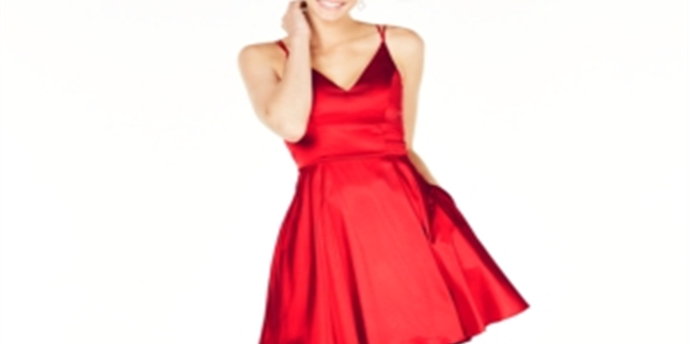 Sequin Hearts Juniors' V-Neck Fit & Flare Dress Red Size 7