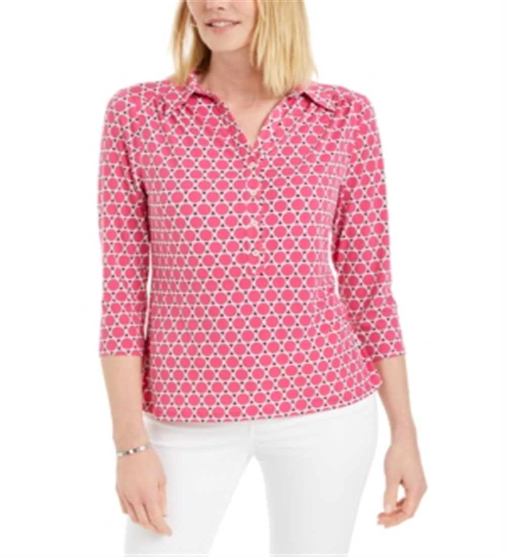 Charter Club Women's Printed 3/4-Sleeve Knit Top  Pink Size 2XL
