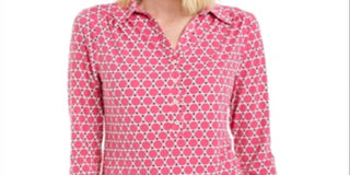 Charter Club Women's Printed 3/4-Sleeve Knit Top  Pink Size 2XL