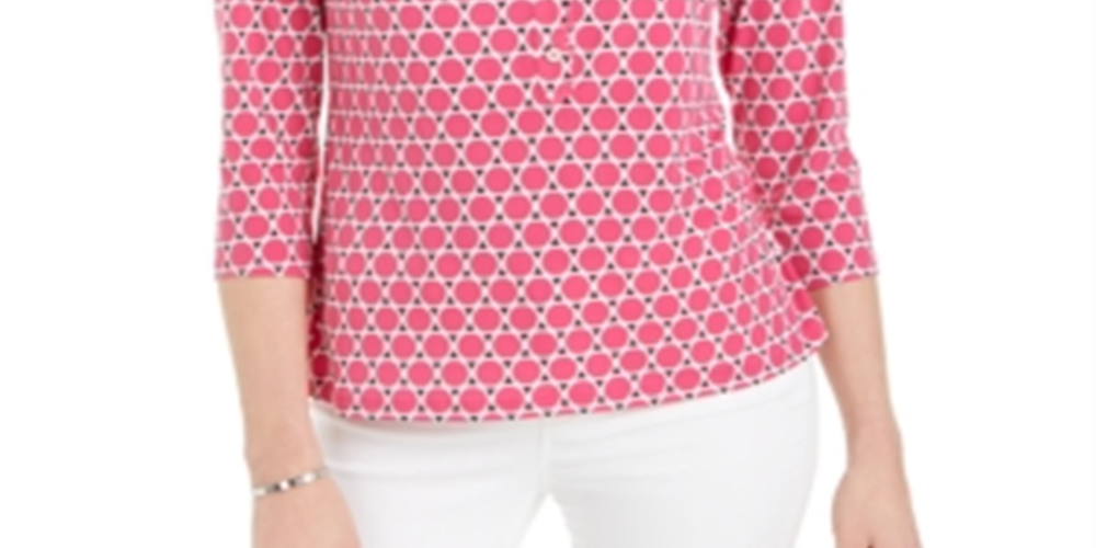 Charter Club Women's Printed 3/4-Sleeve Knit Top  Pink Size 2XL