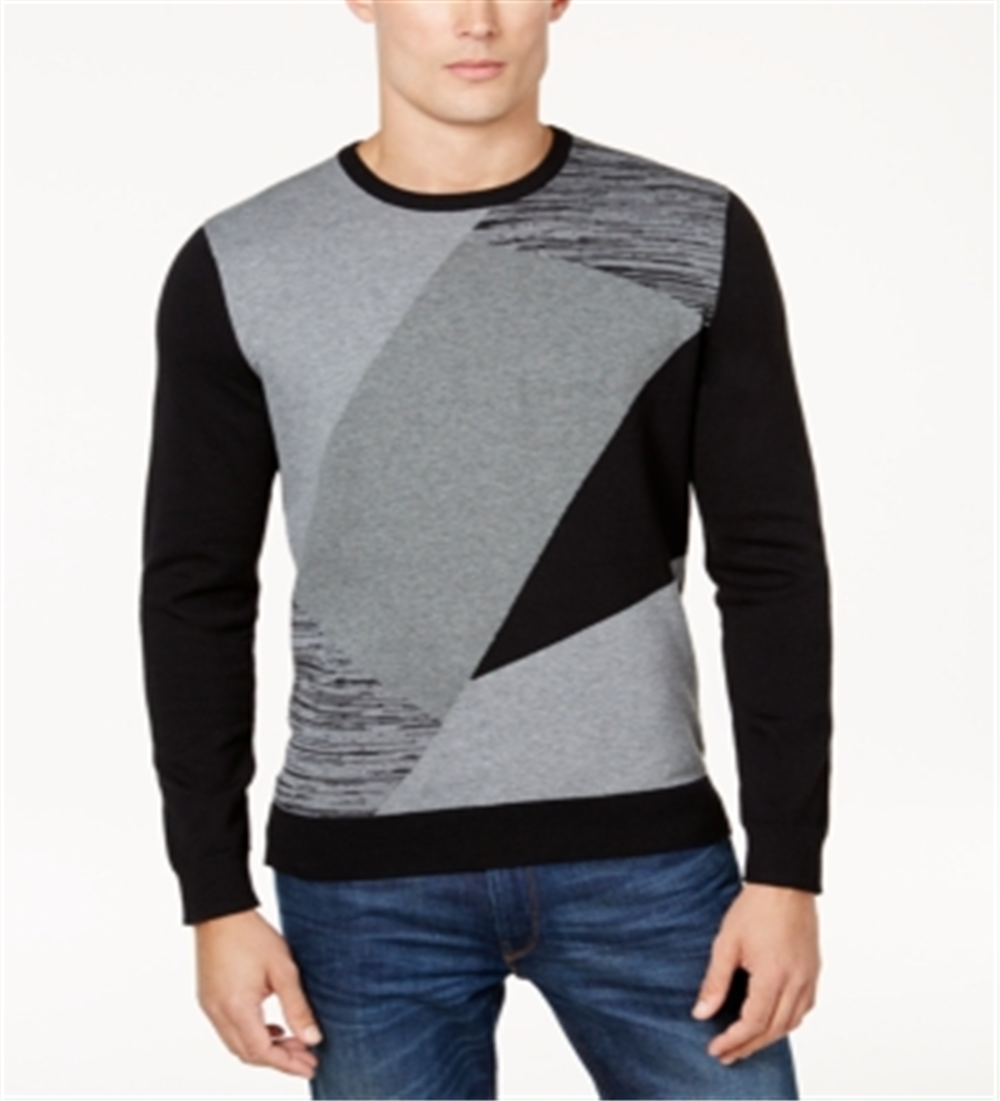 Alfani Men's Angled Colorblocked Sweater  - Deep Black Size 3XL