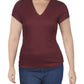 INC Women's  Short Sleeve Ribbed V-Neck Top  Red Size XL