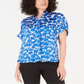 Alfani Women's Printed Short Sleeve Blouse Blue Size Petite Large