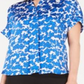 Alfani Women's Printed Short Sleeve Blouse Blue Size Petite Large