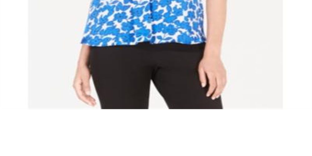 Alfani Women's Printed Short Sleeve Blouse Blue Size Petite Large