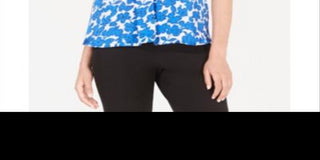 Alfani Women's Printed Short Sleeve Blouse Blue Size Petite Large