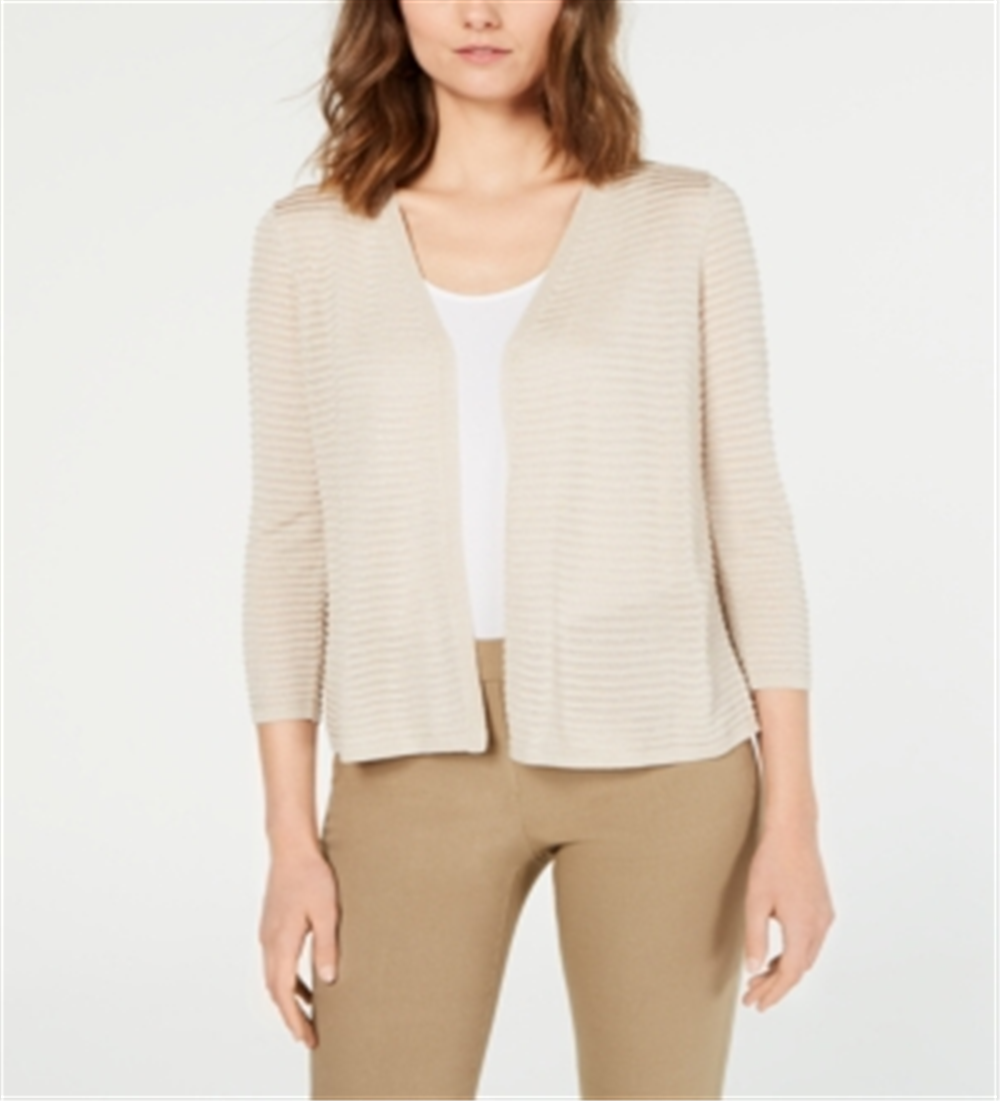 Alfani Women's Otto Textured 3/4 Sleeves Cardigan Sweater Brown Size Large