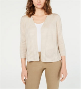 Alfani Women's Otto Textured 3/4 Sleeves Cardigan Sweater Brown Size Large