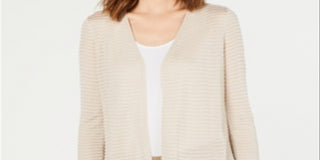 Alfani Women's Otto Textured 3/4 Sleeves Cardigan Sweater Brown Size Large