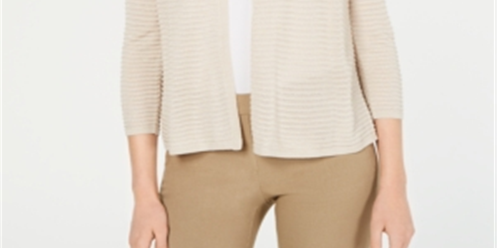 Alfani Women's Otto Textured 3/4 Sleeves Cardigan Sweater Brown Size Large