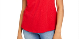 Charter Club Women's Cotton Lace Embellished T-Shirt Red Size Large