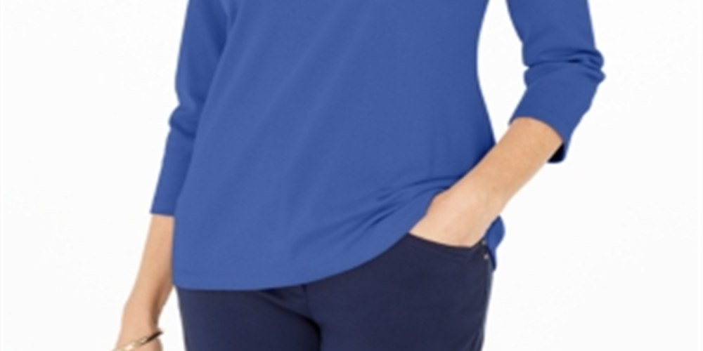 Karen Scott Women's  Cotton 3/4-Sleeve Top  Blue Size XS