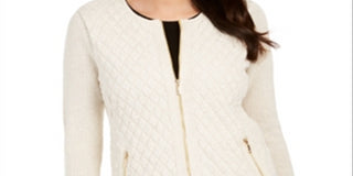 Charter Club Women's Zip Front Quilted Sweater White Size Petite XL