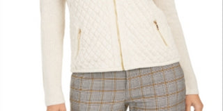 Charter Club Women's Zip Front Quilted Sweater White Size Petite XL
