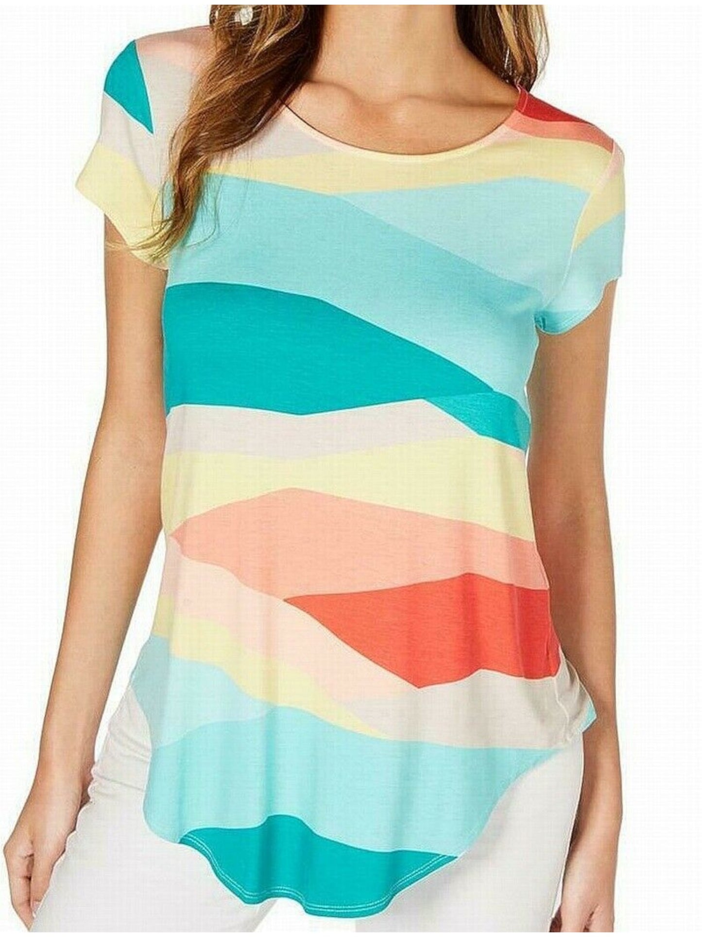 Alfani Women's Top Green Knit Scoop Neck Jersey T-Shirt Blue Size Medium