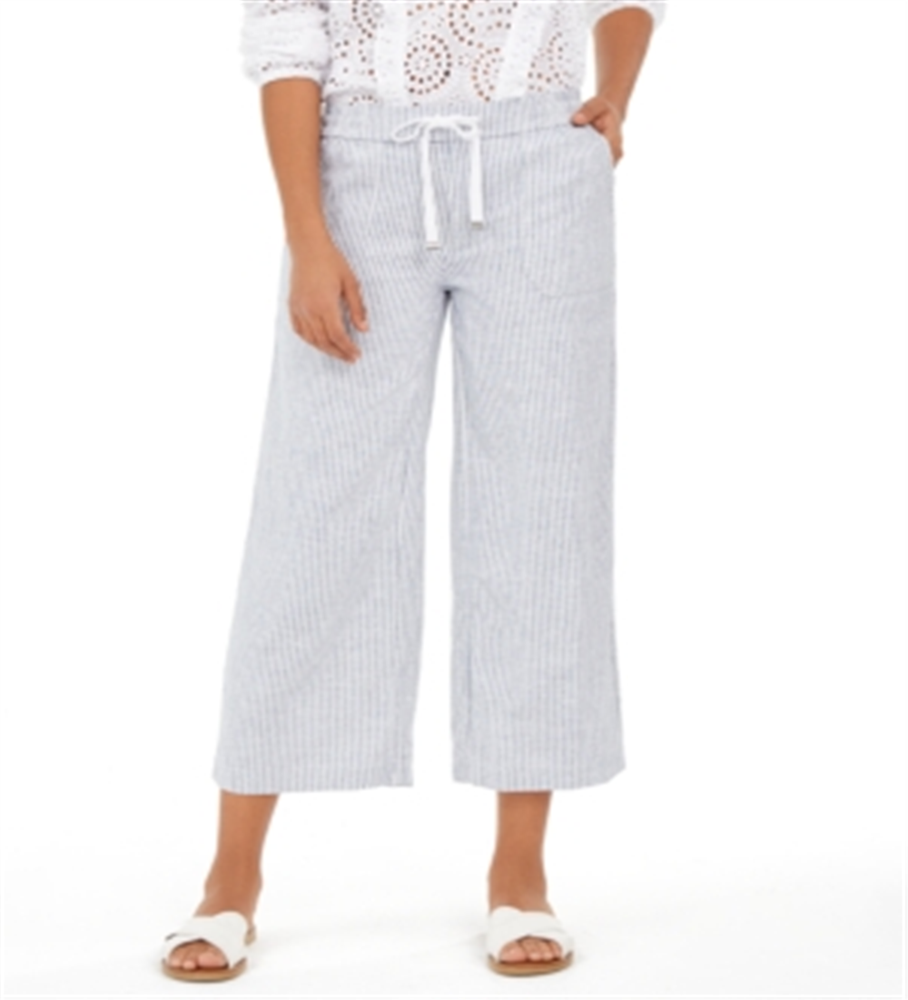 Style & Co Plus Micro-Stripe Linen Pants  White Size 22W