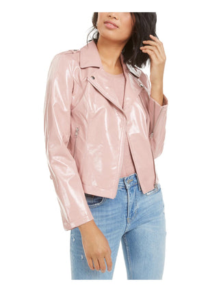 Bar III Women's Faux Leather Moto Jacket Pink Size X-Large