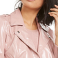 Bar III Women's Faux Leather Moto Jacket Pink Size X-Large