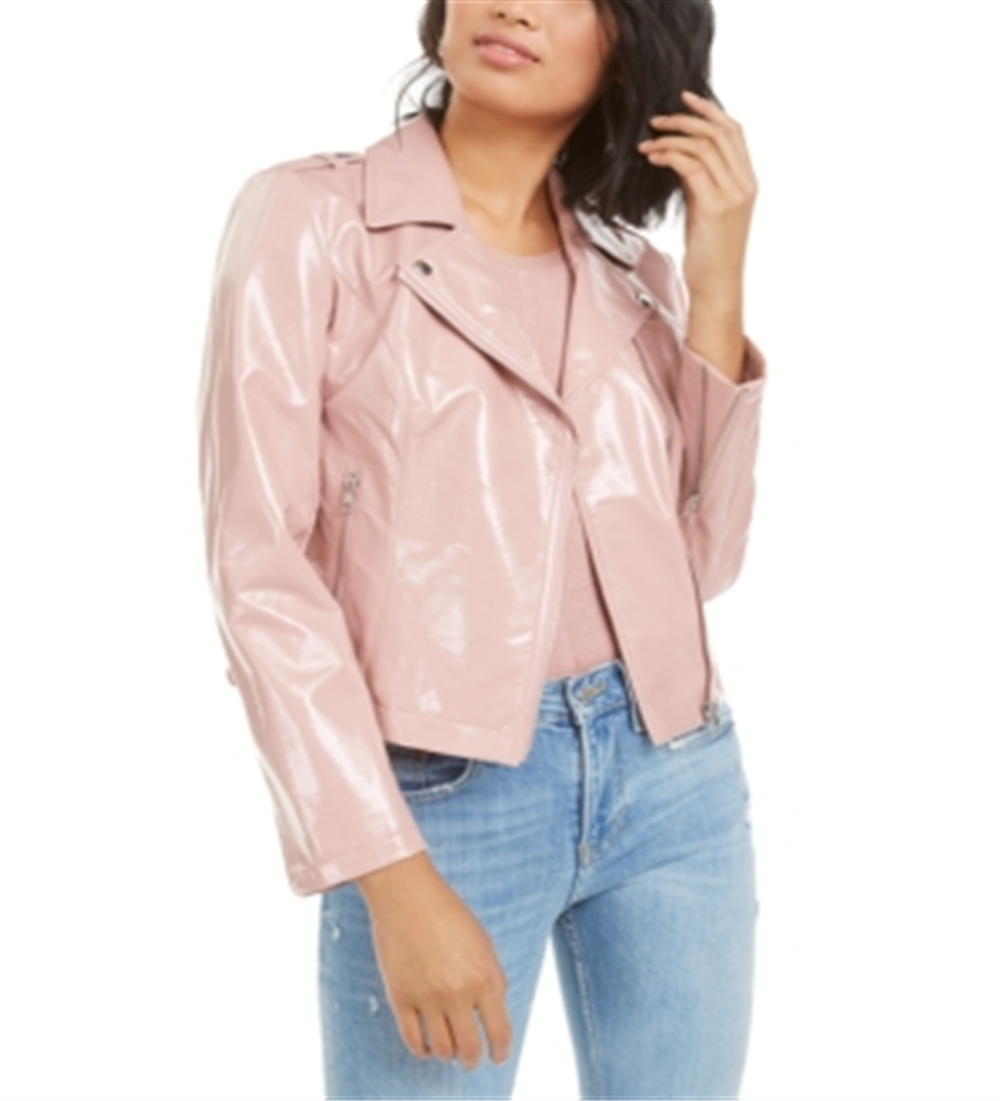 Bar III Women's Faux Leather Moto Jacket Pink Size X-Large