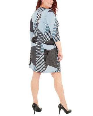 NY Collection Women's Patchwork Tie Front Wrap Dress Black Size 3X