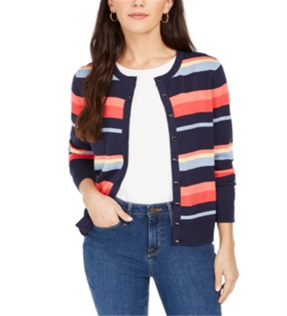 Charter Club Women's Striped Cardigan Blue Size 2XL